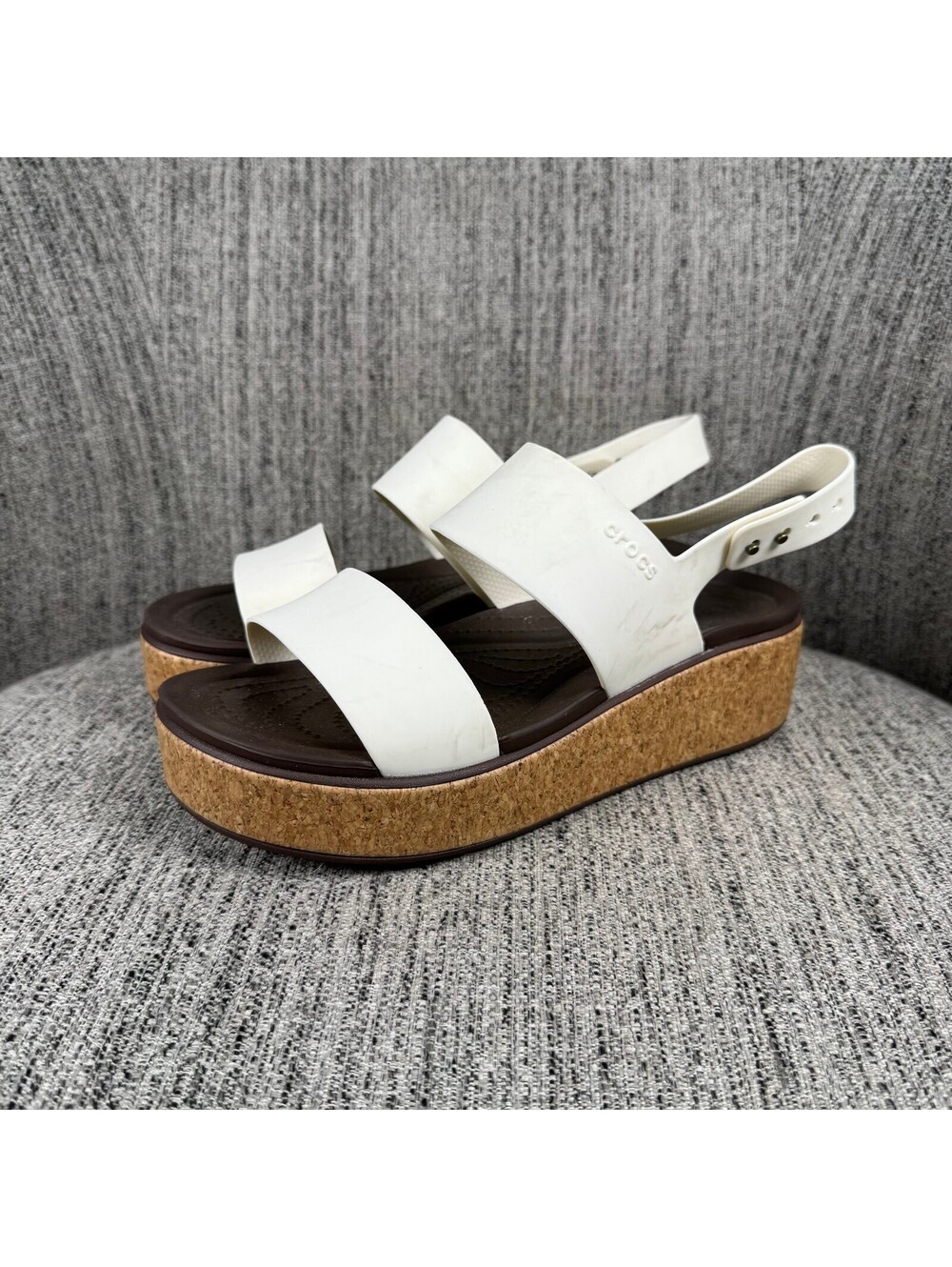 Crocs Brooklyn Cork Low Wedge Women's White Platform Sandals Size 8 Slingback
